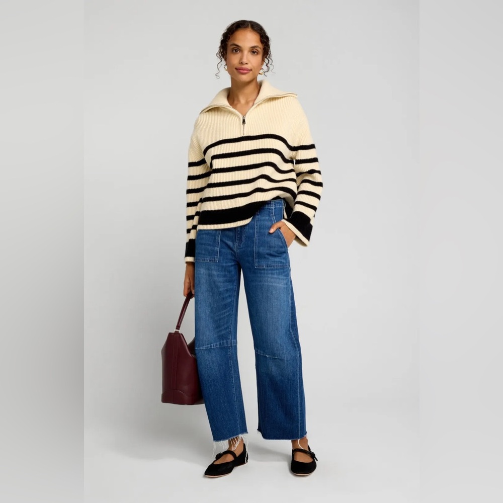 BLANKNYC Peak Hour Quarter Zip Sweater | Striped Knit Pullover | Size S